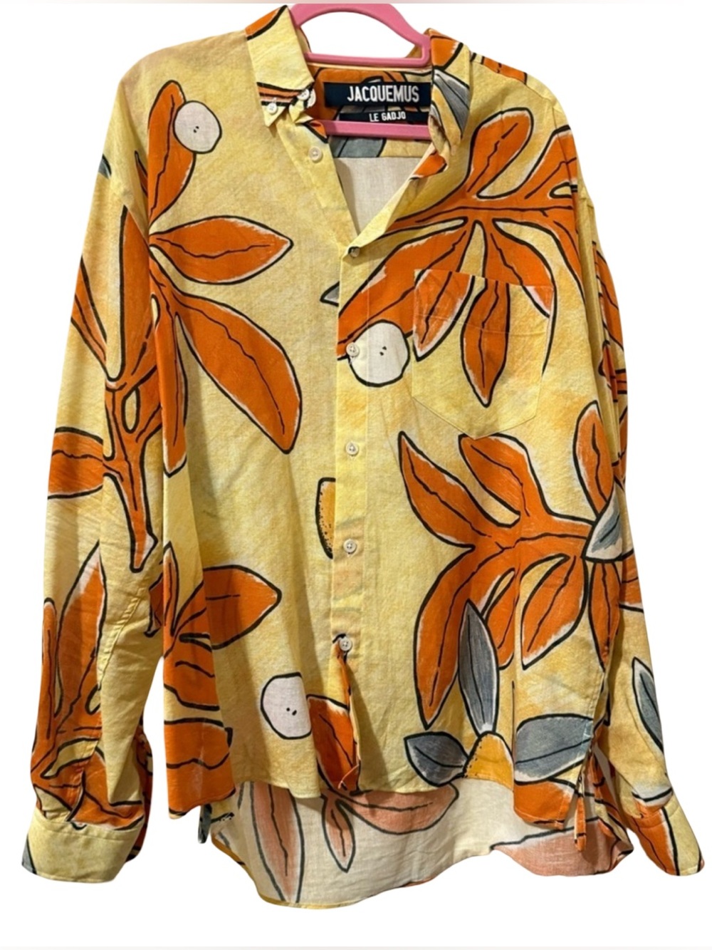 Jacquemus Le Gadjo Yellow & Orange Floral Linen Button-Up Shirt Men’s Size 48